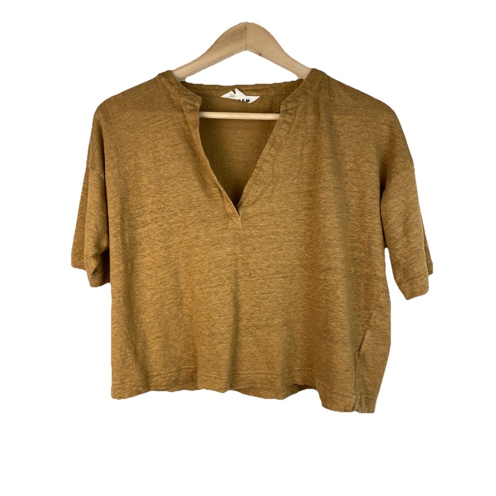 Boden Mustard Yellow V-Neck Cropped Top